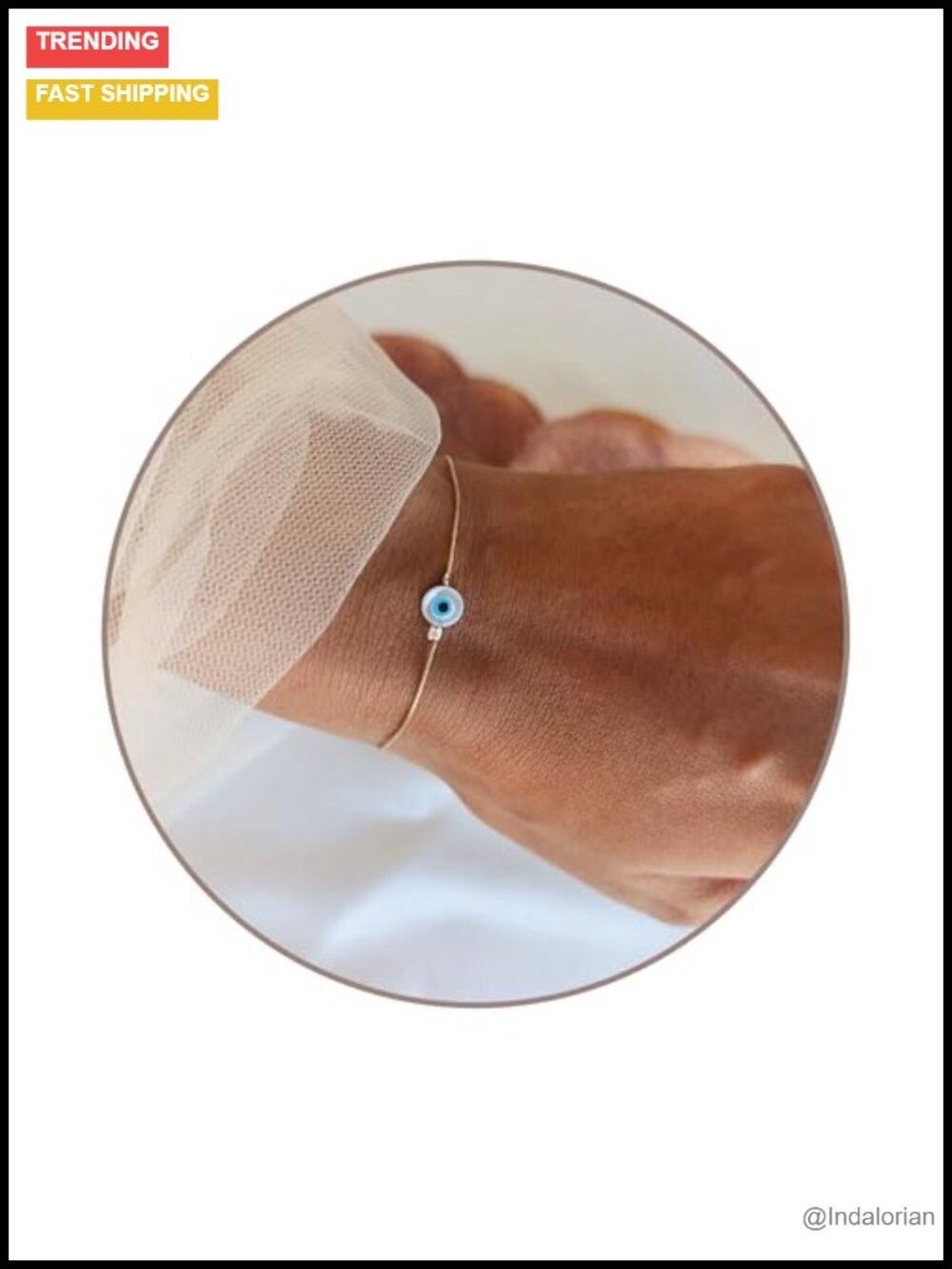 Minimalist Evil Eye Charm Bracelet Gold Filled Handmade Good Luck Jewelry with
